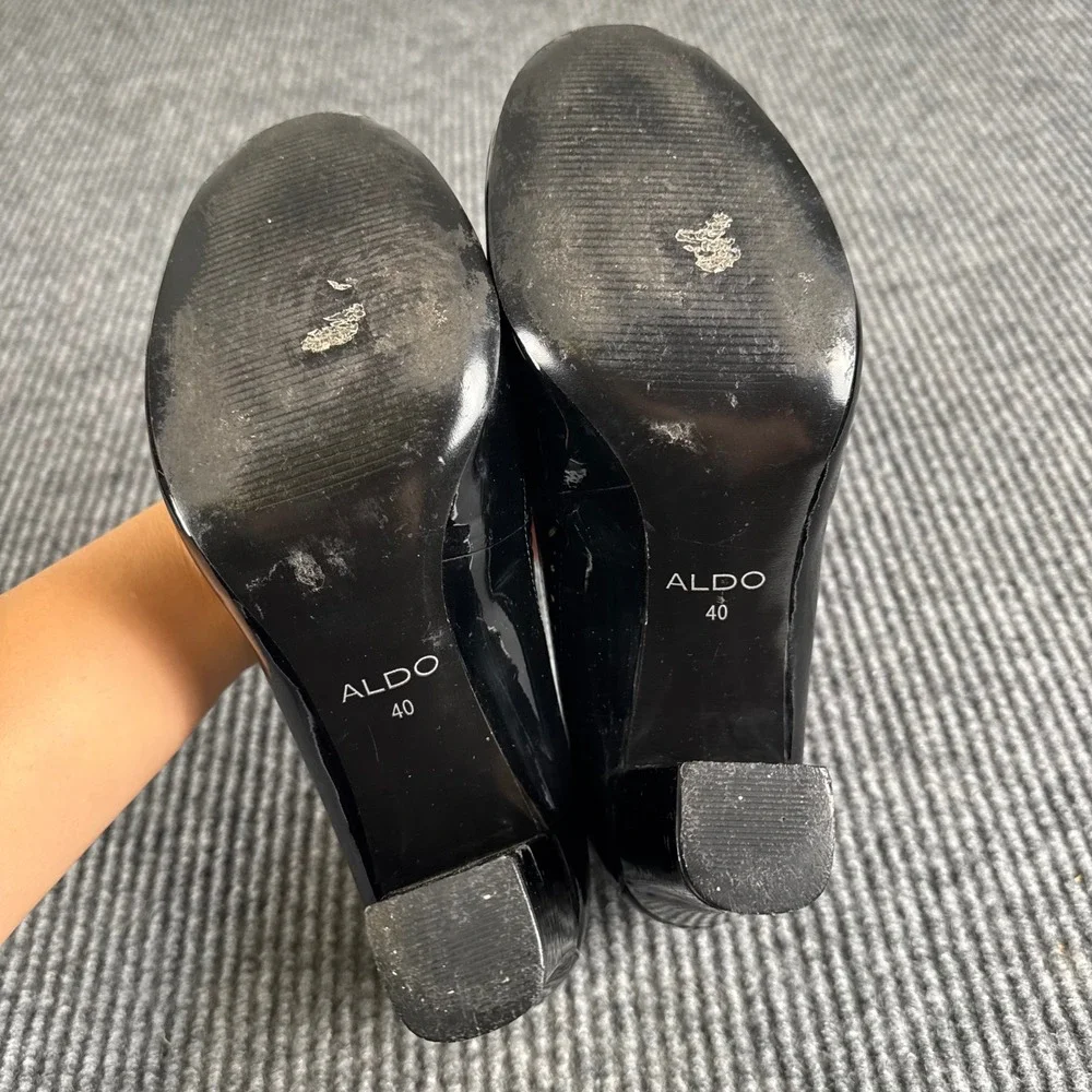ALDO 40 Black White Patent T Strap Mary Jane Pumps Y2K Mod Spectator Heels